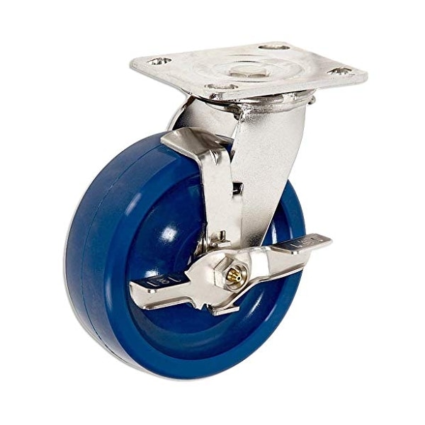 Casterhq 6" Stainless Steel Swivel Caster W/ Brake, Blue Solid Poly Wheel, HD6760-01-PLX-TLB - main